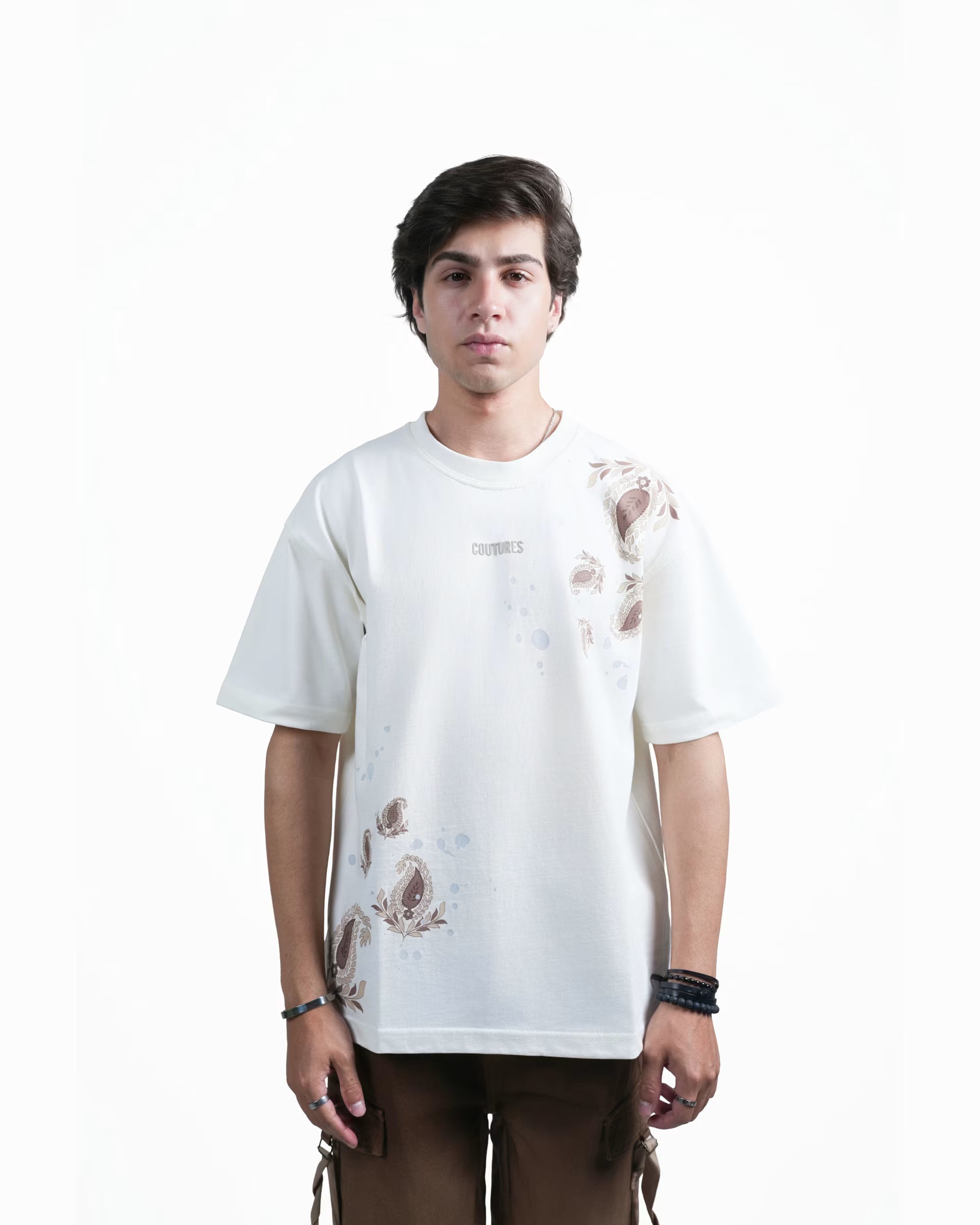SCATTERED ROOTS OVERZIED T-SHIRT - CREAM