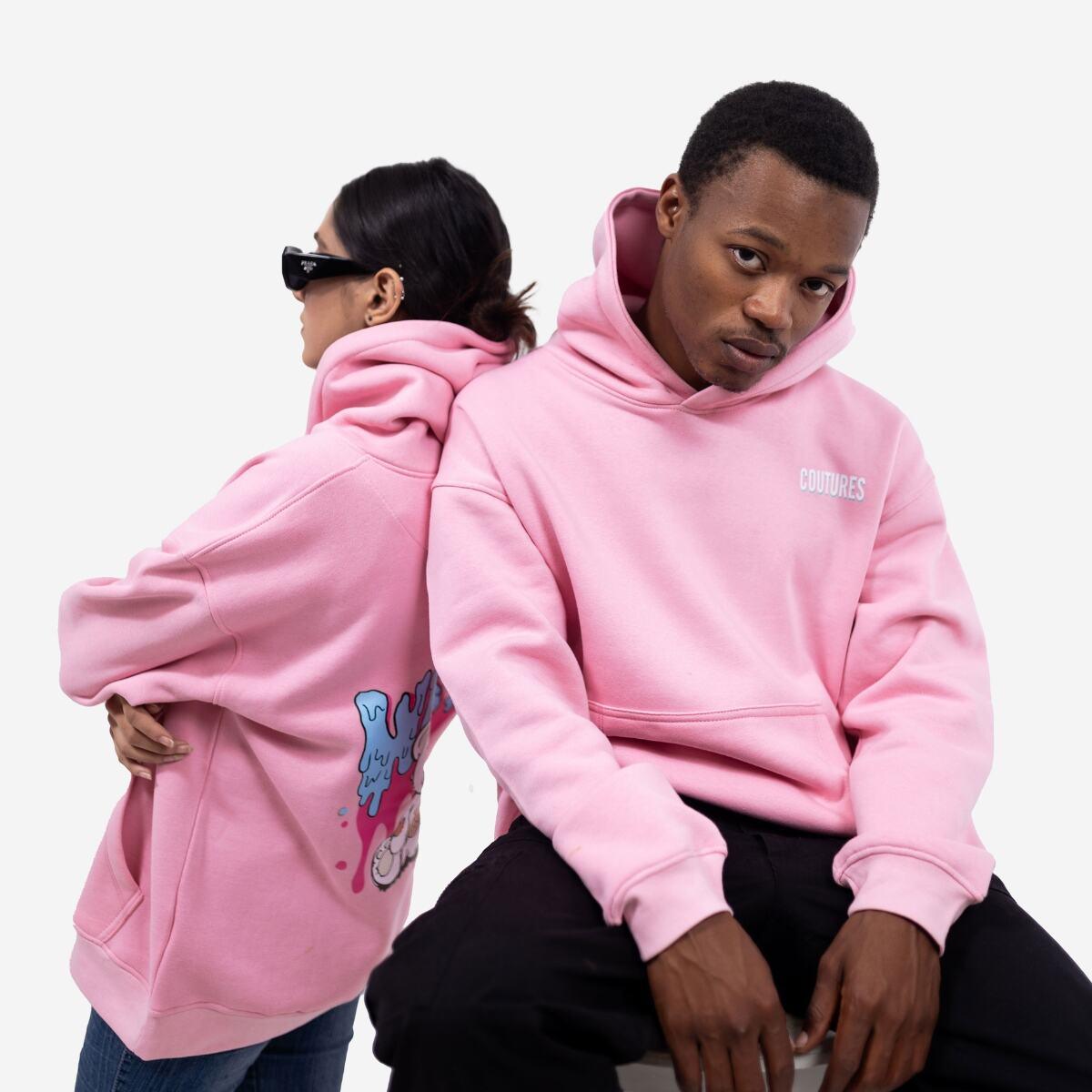 TEDDY BEAR OVERSIZED HOODIE - LIGHT PINK
