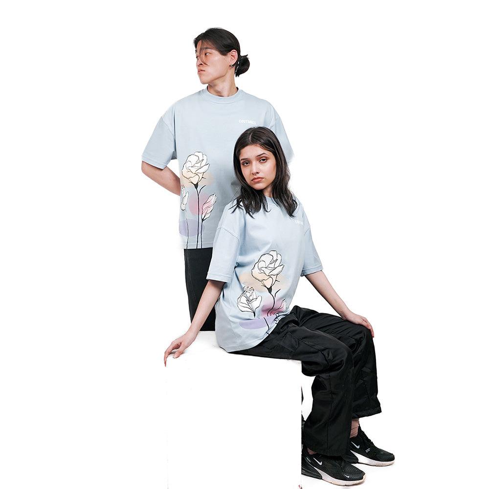 FLORA OVERSIZED T-SHIRT - ICED-BLUE