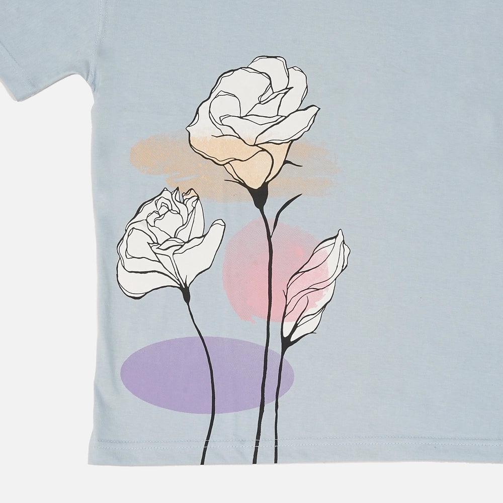 FLORA OVERSIZED T-SHIRT - ICED-BLUE