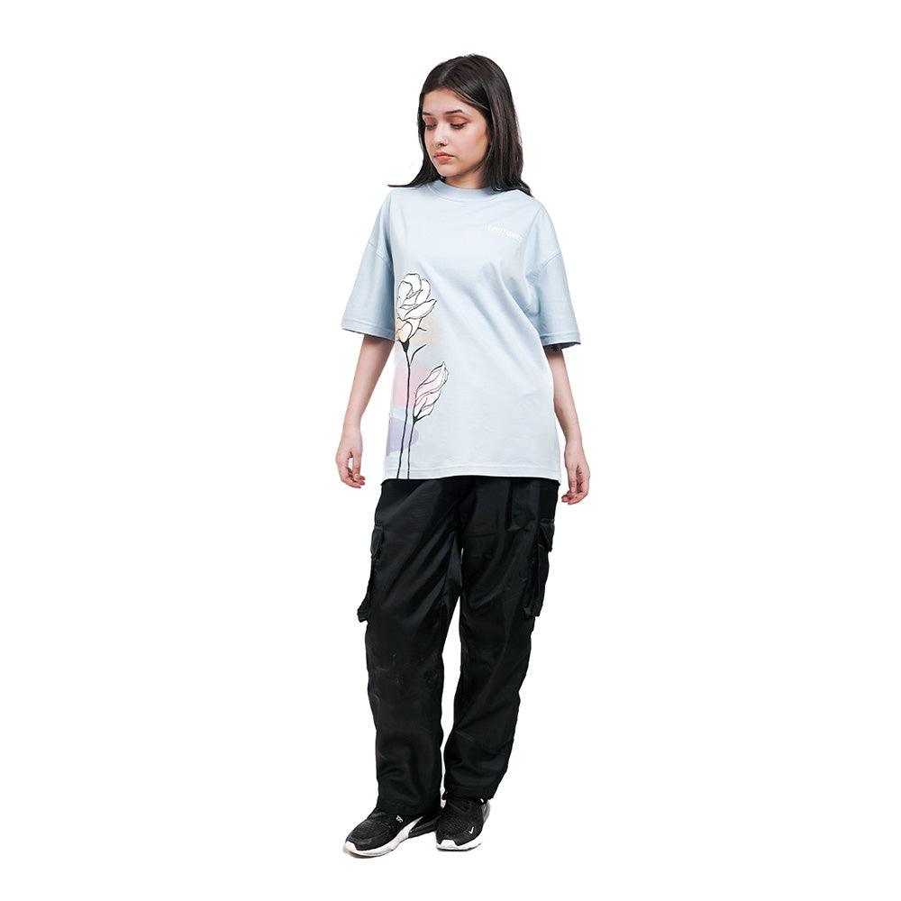 FLORA OVERSIZED T-SHIRT - ICED-BLUE