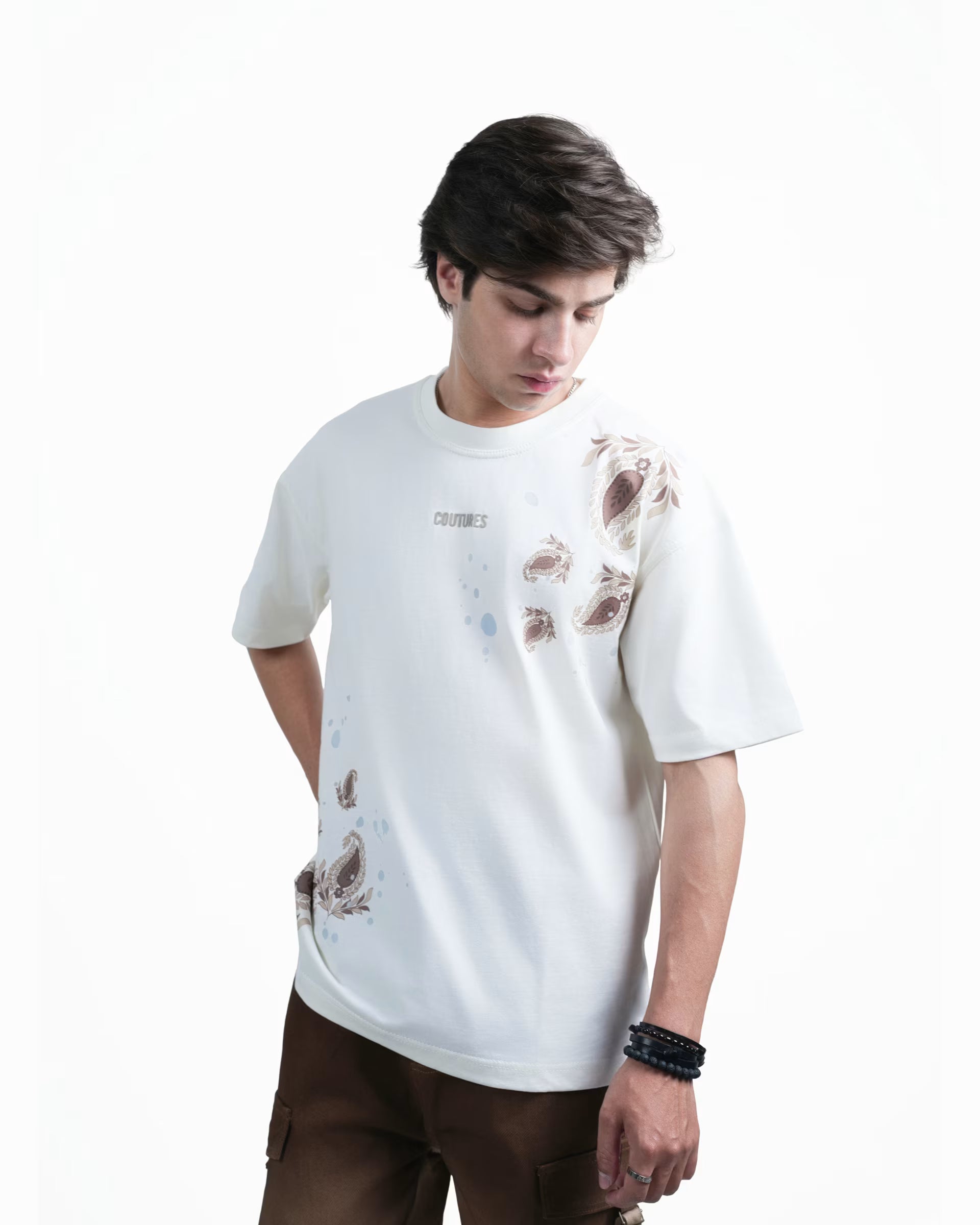 SCATTERED ROOTS  OVERZIED T-SHIRT - CREAM