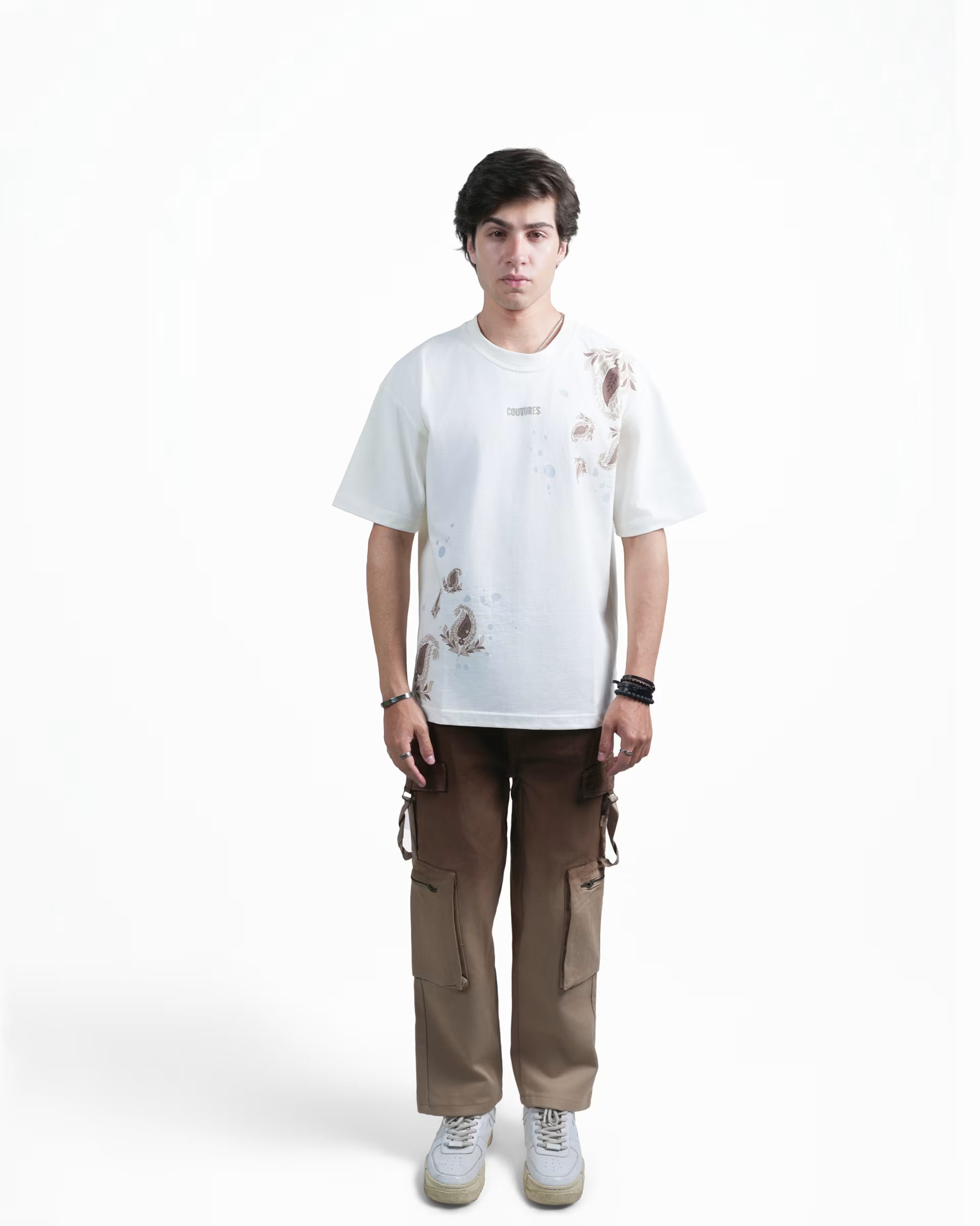 SCATTERED ROOTS  OVERZIED T-SHIRT - CREAM